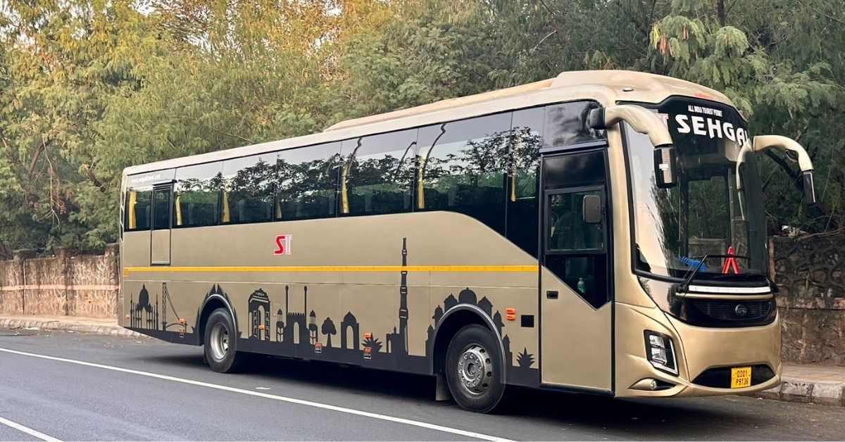 Finished coach bus with a completed body